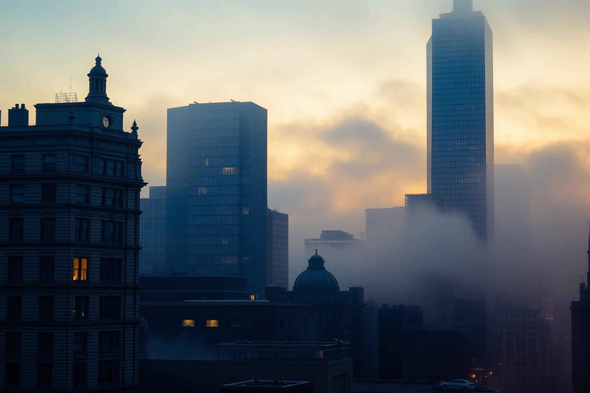 Lower Manhattan financial district at dawn